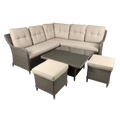 Dellonda Chester Rattan Wicker Outdoor 5-Seater Corner Sofa, Adjustable Table & Footstools Set 5pc
