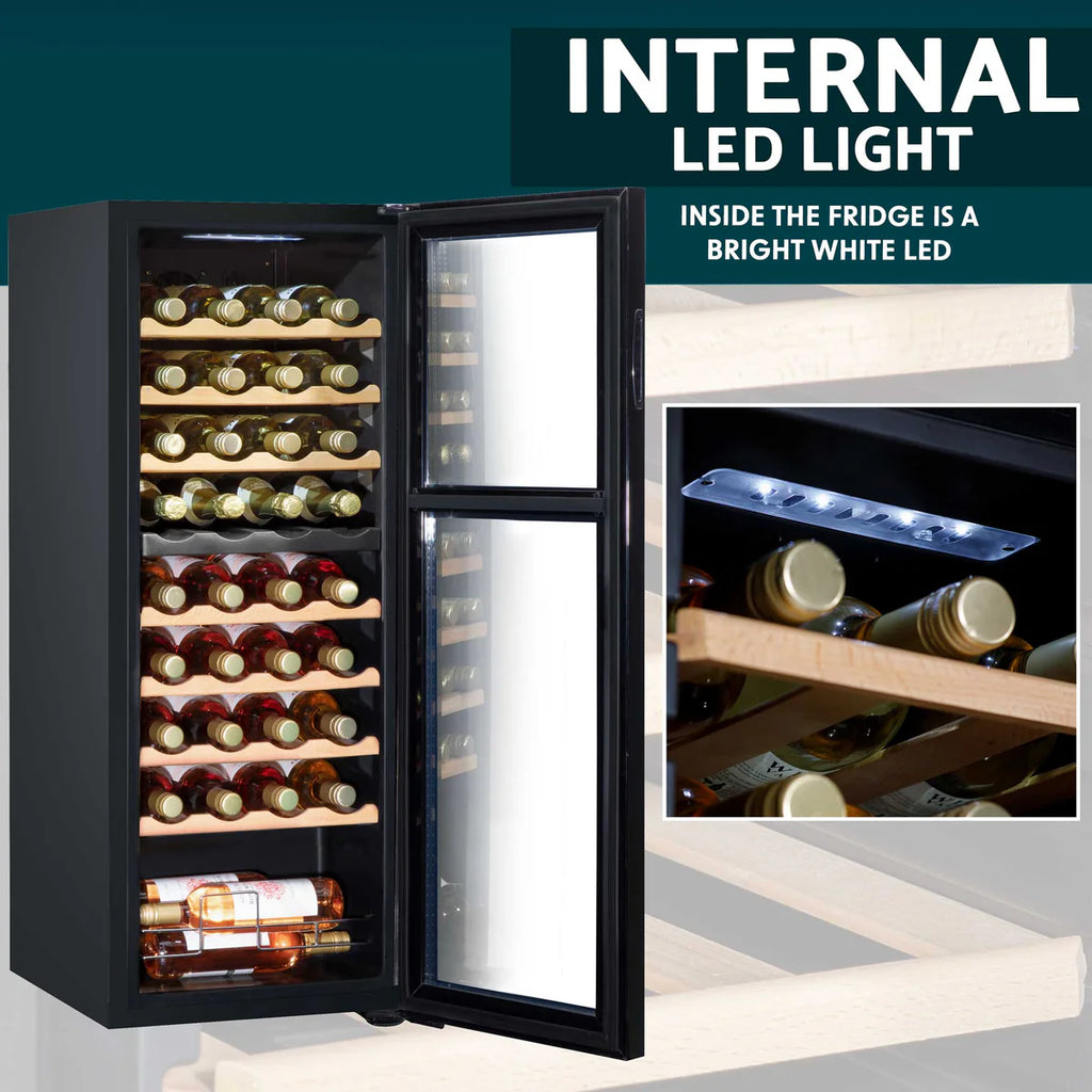 Baridi DH91 Dual Zone Wine Cooler Fridge with Digital Touchscreen Controls, LED Light, 36 Bottle Capacity, Black