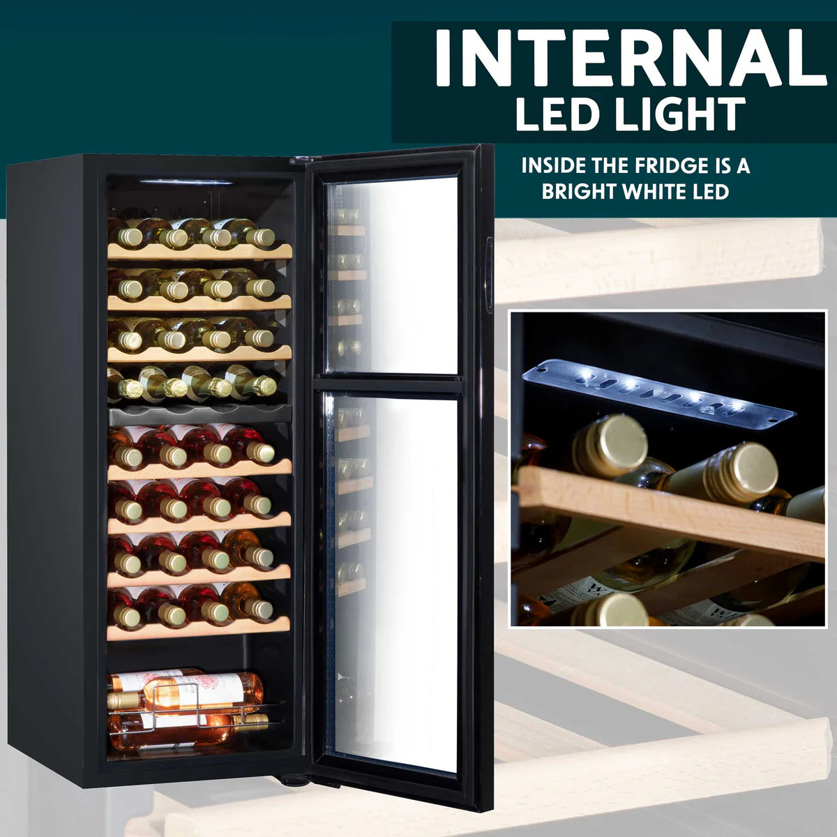 Baridi DH91 Dual Zone Wine Cooler Fridge with Digital Touchscreen Controls, LED Light, 36 Bottle Capacity, Black