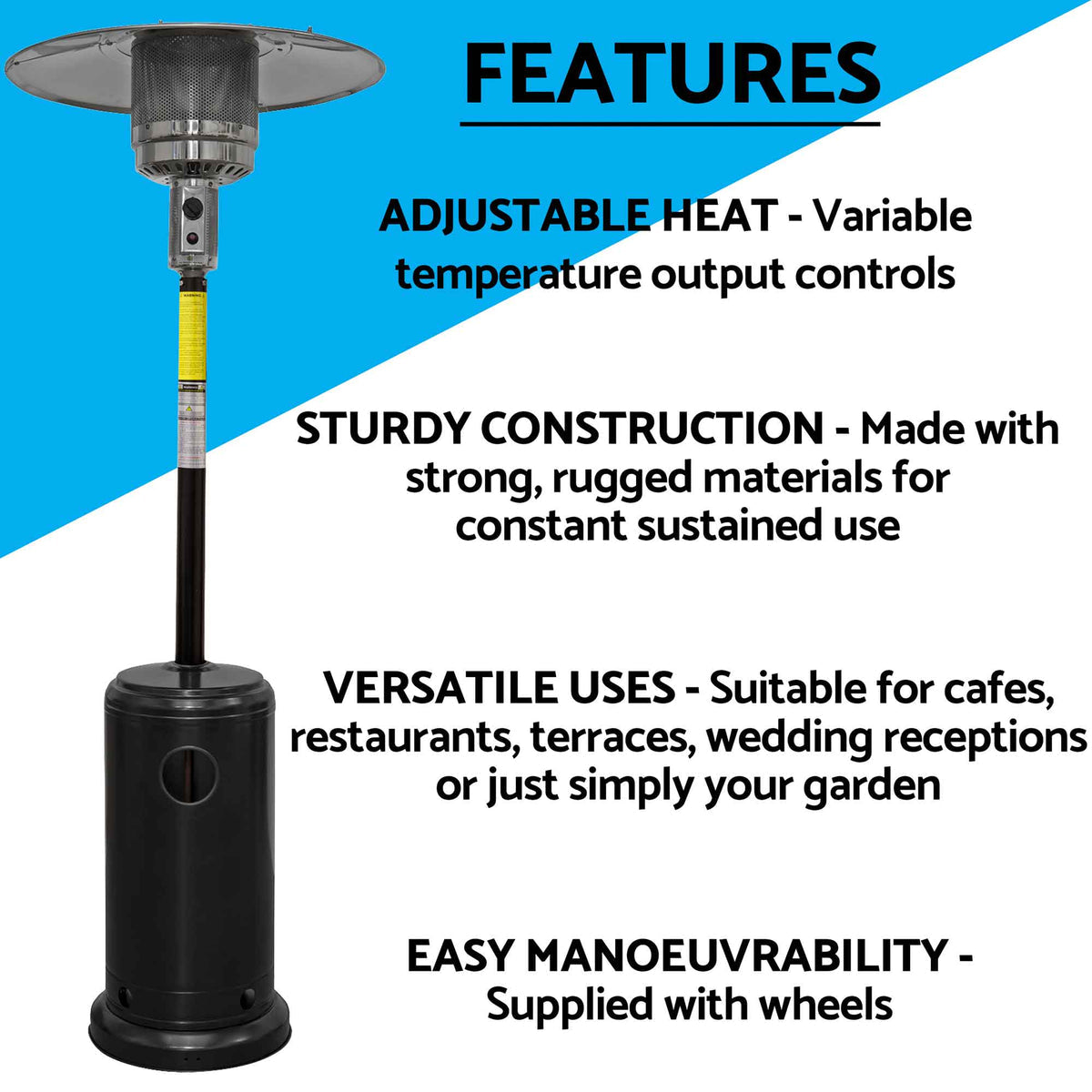 Dellonda Freestanding Gas Patio Heater with Cover 13kW, Black (DG220)