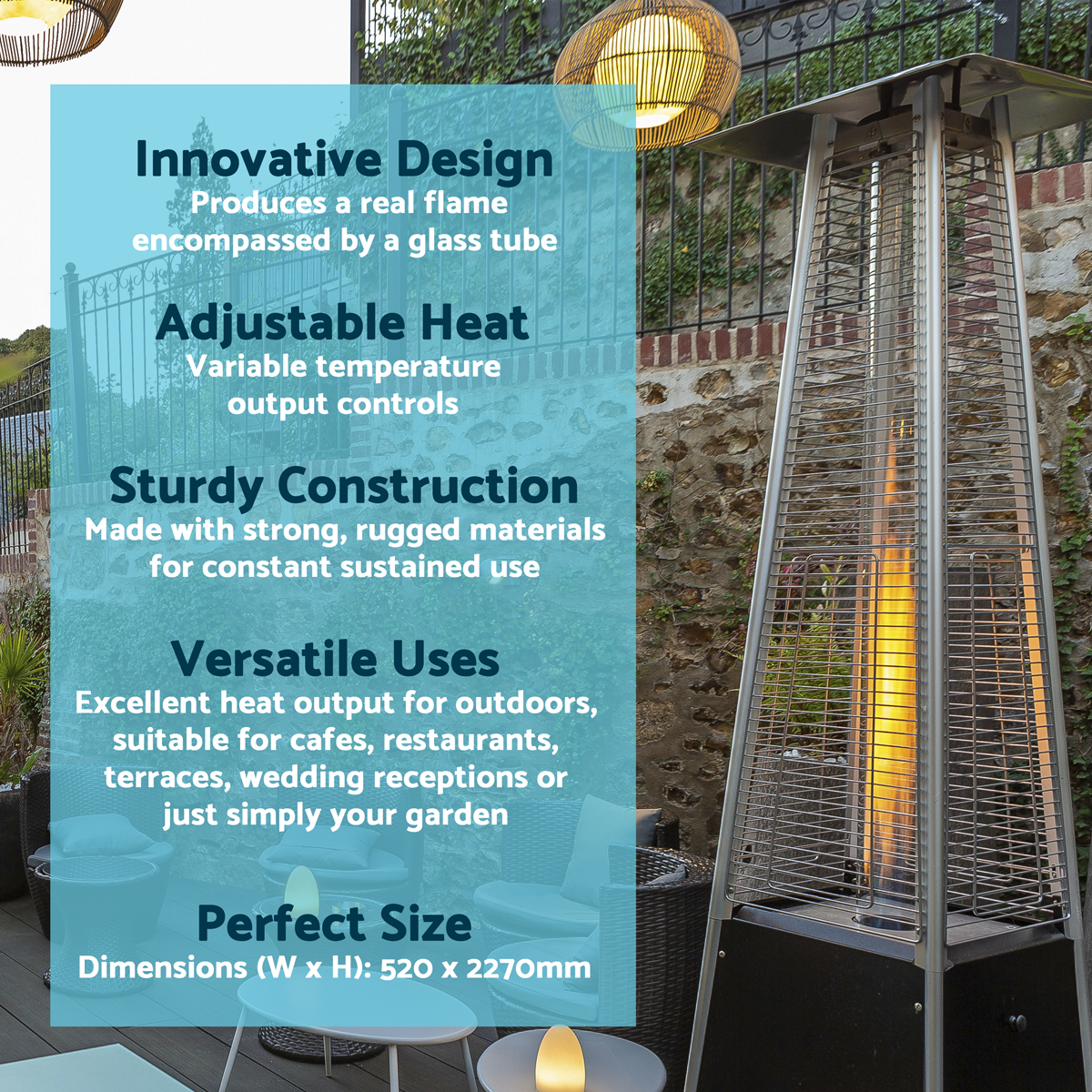 Dellonda Pyramid Gas Patio Heater with Cover 13kW, Black (DG224)