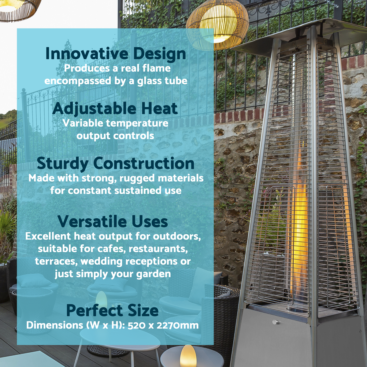 Dellonda Pyramid Gas Patio Heater with Cover 13kW, Stainless Steel (DG225)