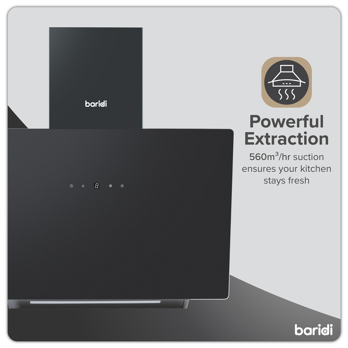 Baridi Angled Chimney Cooker Hood with Filters 60cm, Black (DH105)