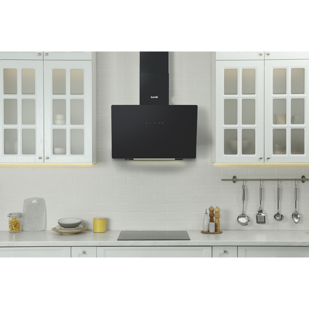 Baridi Angled Chimney Cooker Hood with Filters 60cm, Black (DH105)