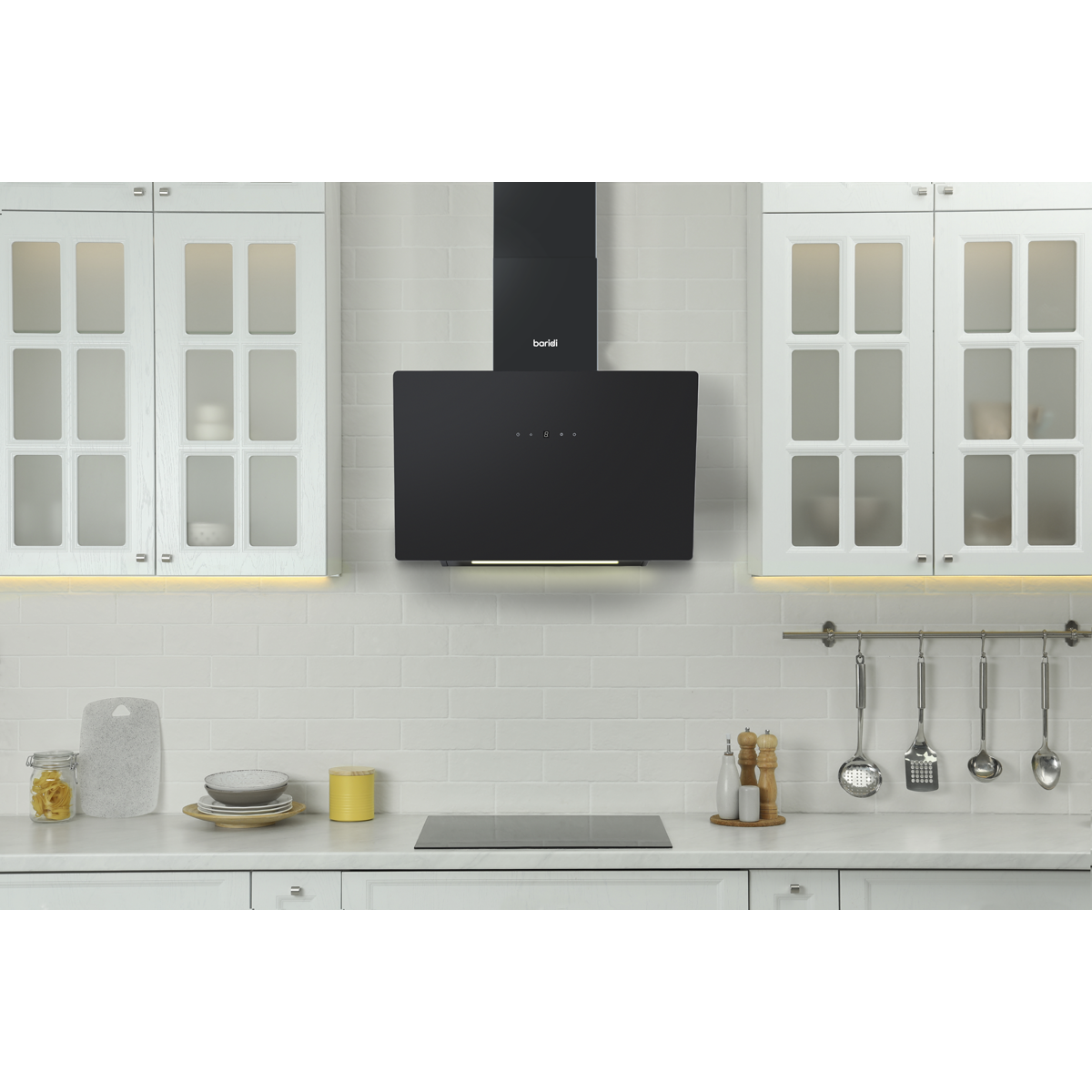 Baridi Angled Chimney Cooker Hood with Filters 60cm, Black (DH105)