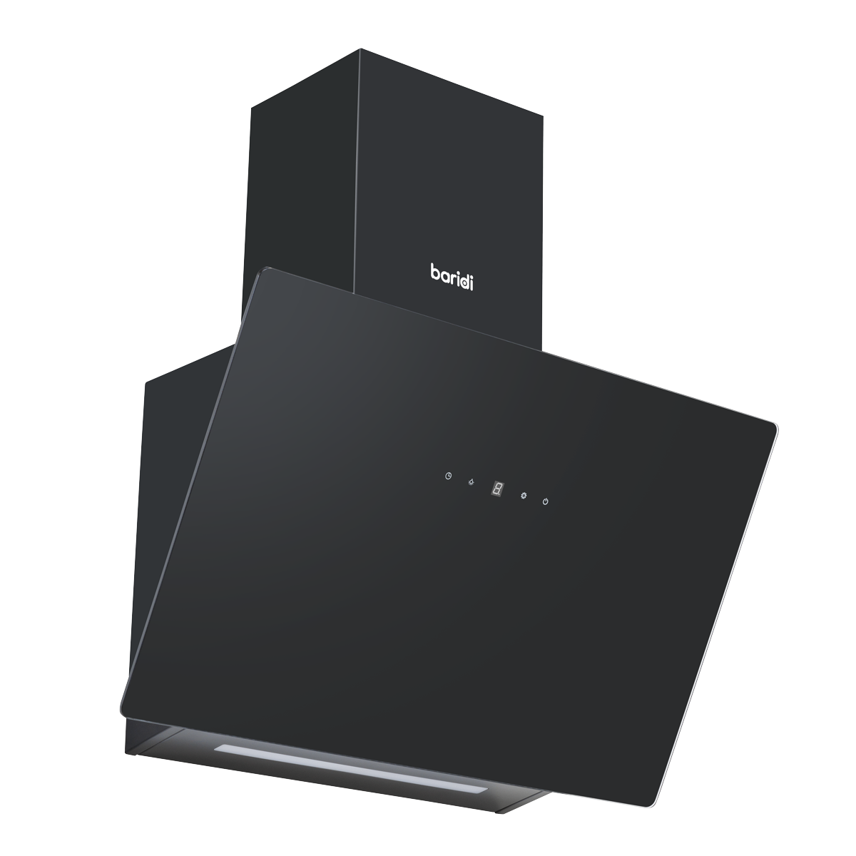 Baridi Angled Chimney Cooker Hood with Touch Controls & Carbon Filters 60cm - Black Glass
