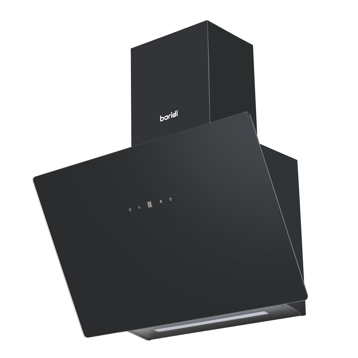 Baridi Angled Chimney Cooker Hood with Touch Controls & Carbon Filters 60cm - Black Glass