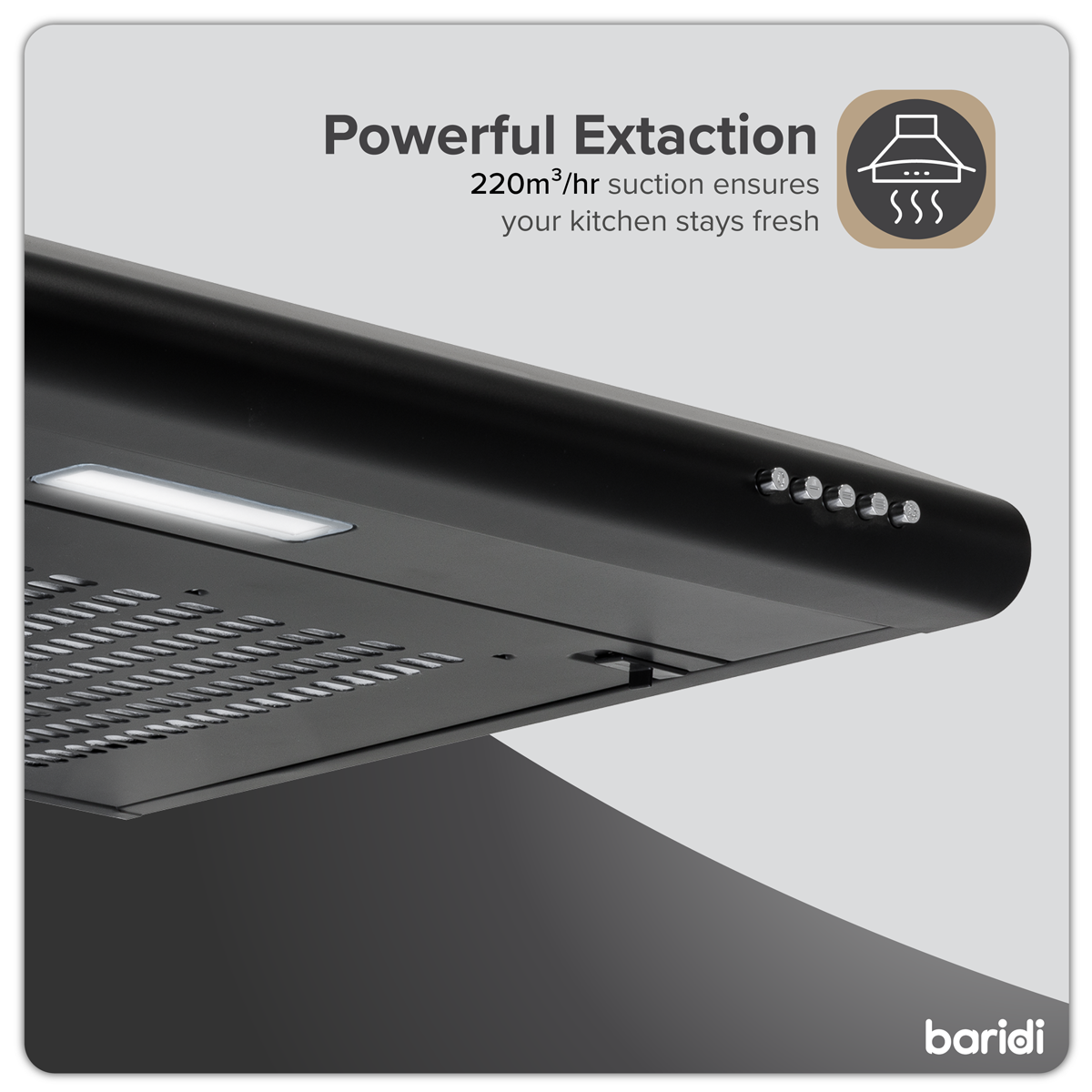 Baridi Visor Cooker Hood Extractor Fan 60cm, Black (DH107)