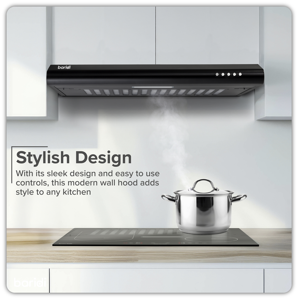 Baridi Visor Cooker Hood Extractor Fan 60cm, Black (DH107)