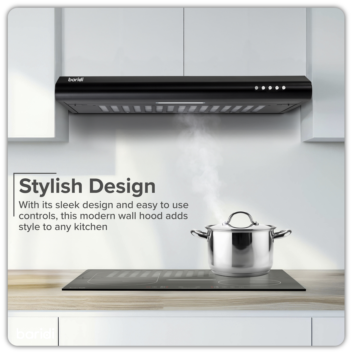 Baridi Visor Cooker Hood Extractor Fan 60cm, Black (DH107)