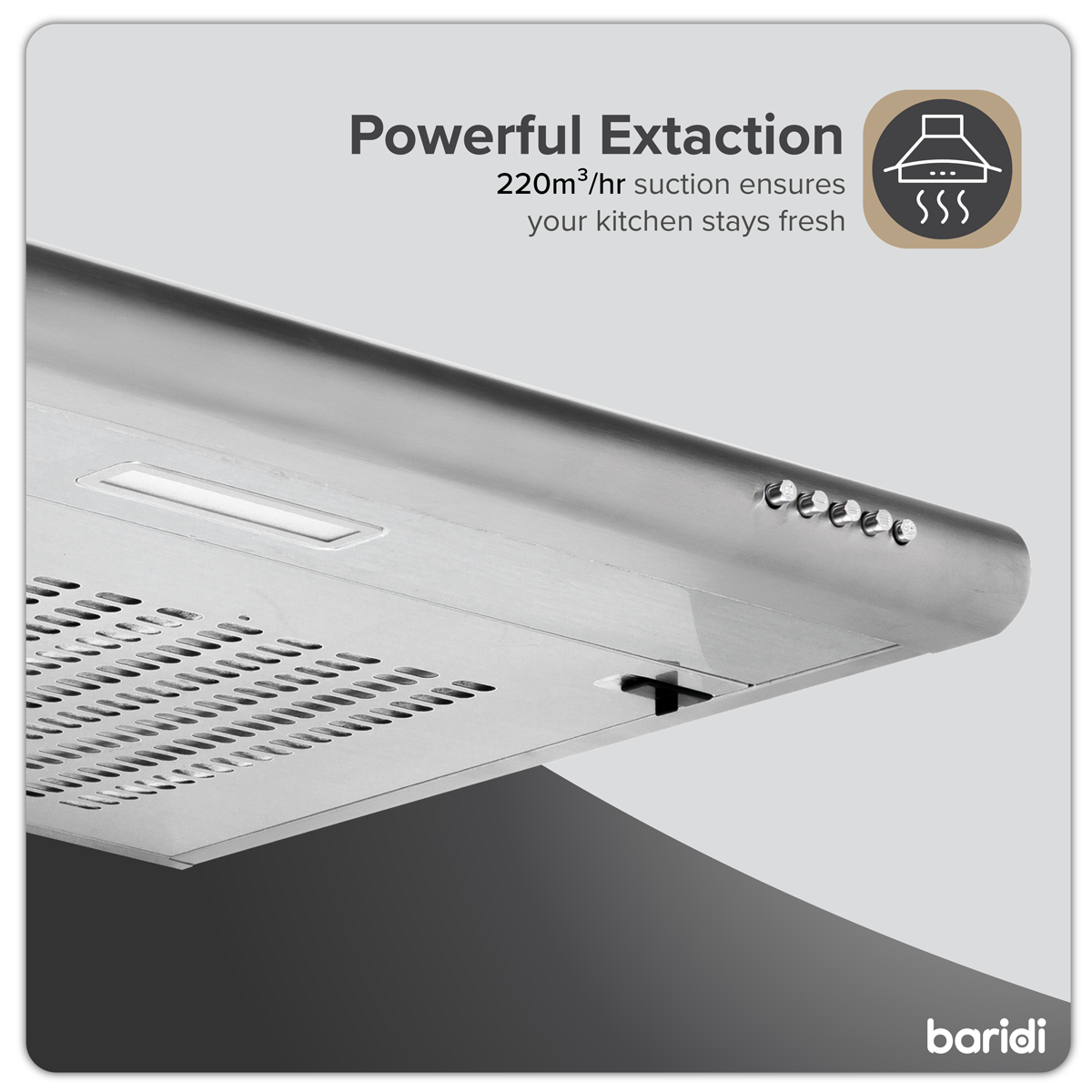 Baridi Visor Cooker Hood Extractor Fan 60cm, Stainless Steel (DH108) (Factory Refurbished A)