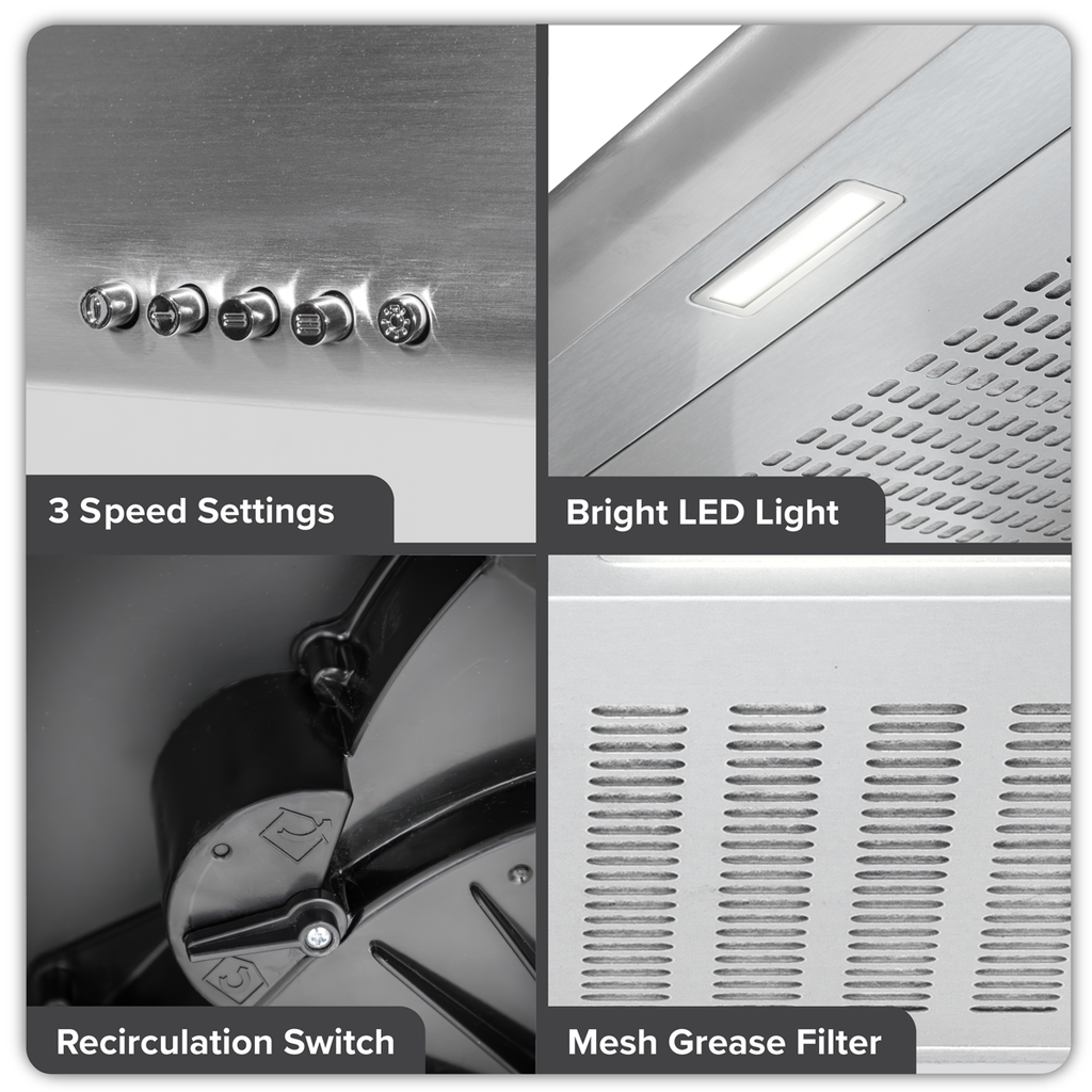 Baridi Visor Cooker Hood Extractor Fan 60cm, Stainless Steel (DH108) (Factory Refurbished B)