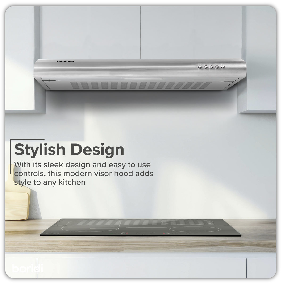 Baridi Visor Cooker Hood Extractor Fan 60cm, Stainless Steel (DH108) (Factory Refurbished A)