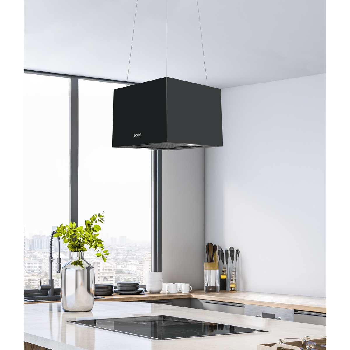 Baridi Square Island Cooker Hood with Filter 40cm, Black (DH109)