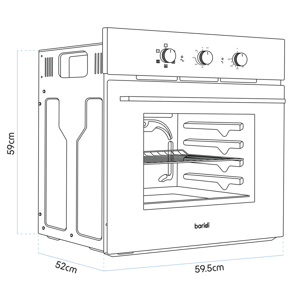 Baridi Built-In Fan-Assisted Oven with Timer 60cm, 55L Capacity, Black (DH110) (Factory Refurbished B)