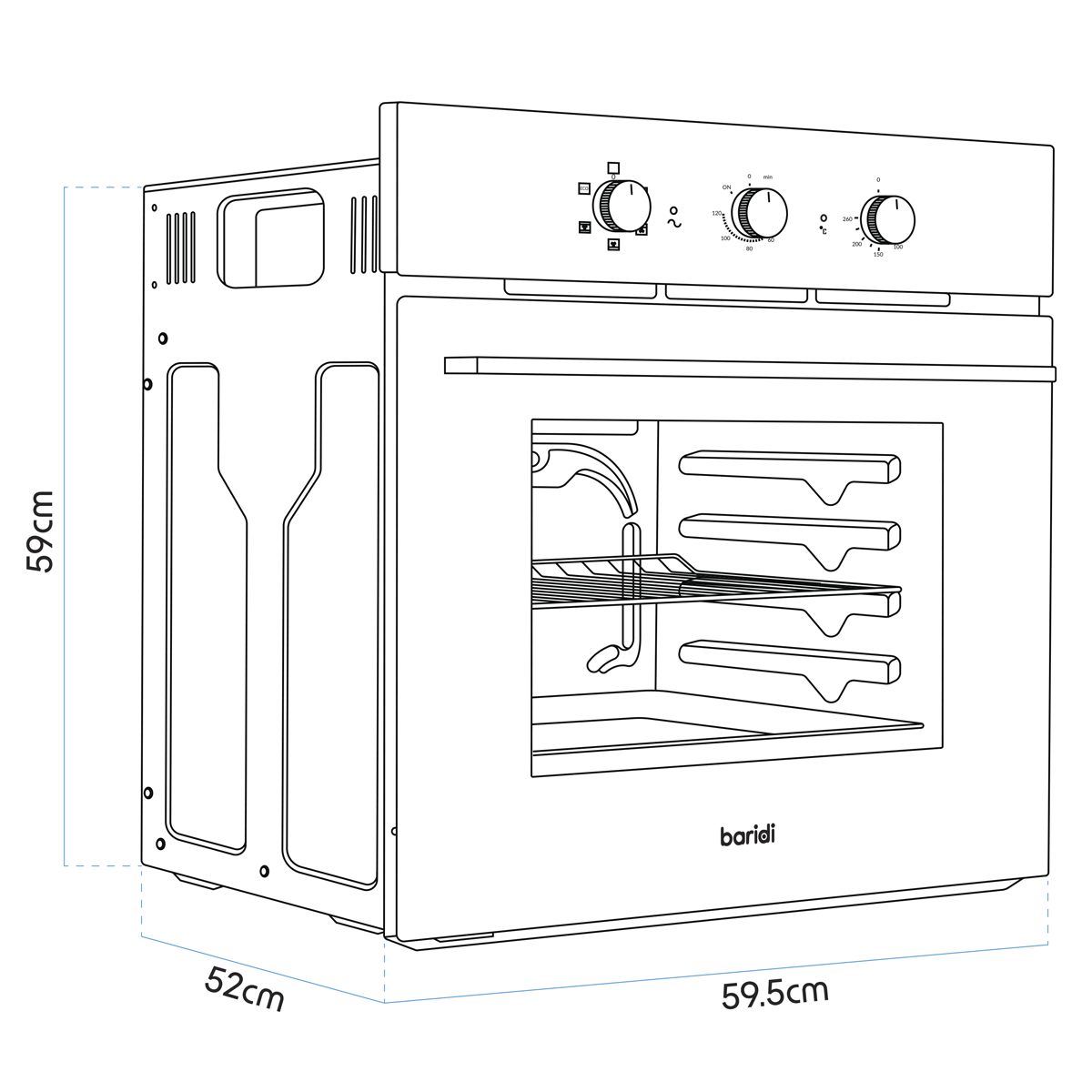 Baridi Built-In Fan-Assisted Oven with Timer 60cm, 55L Capacity, Black (DH110) (Factory Refurbished B)