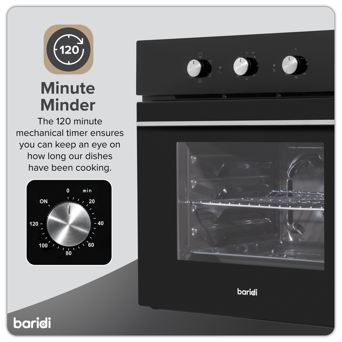 Baridi Built-In Fan-Assisted Oven with Timer 60cm, 55L Capacity, Black (DH110) (Factory Refurbished B)
