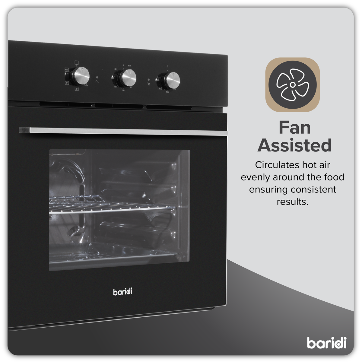 Baridi Built-In Fan-Assisted Oven with Timer 60cm, 55L Capacity, Black (DH110) (Factory Refurbished B)