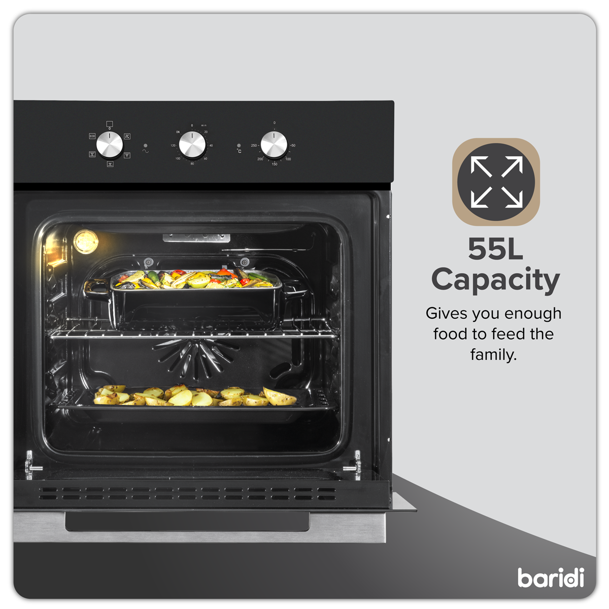 Baridi Built-In Fan-Assisted Oven with Timer 60cm, 55L Capacity, Black (DH110) (Factory Refurbished B)