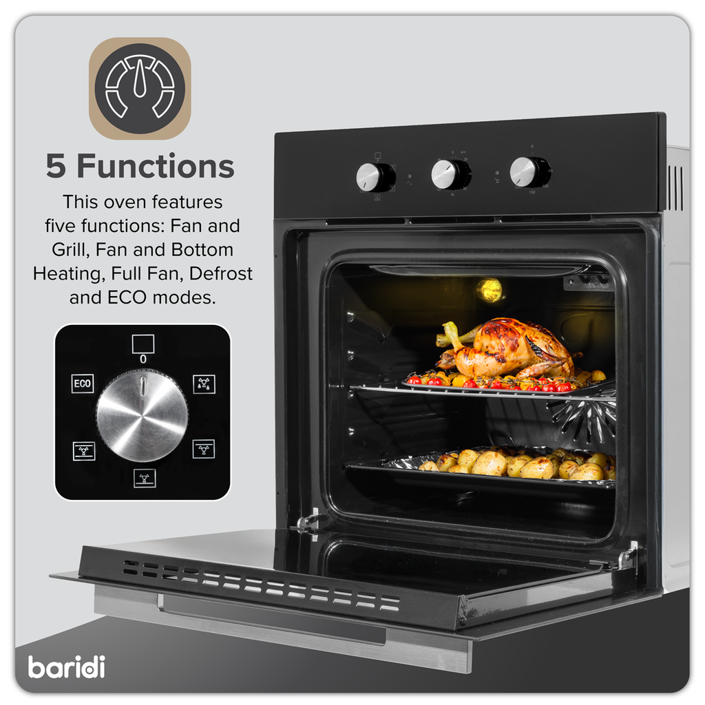 Baridi Built-In Fan-Assisted Oven with Timer 60cm, 55L Capacity, Black (DH110) (Factory Refurbished B)