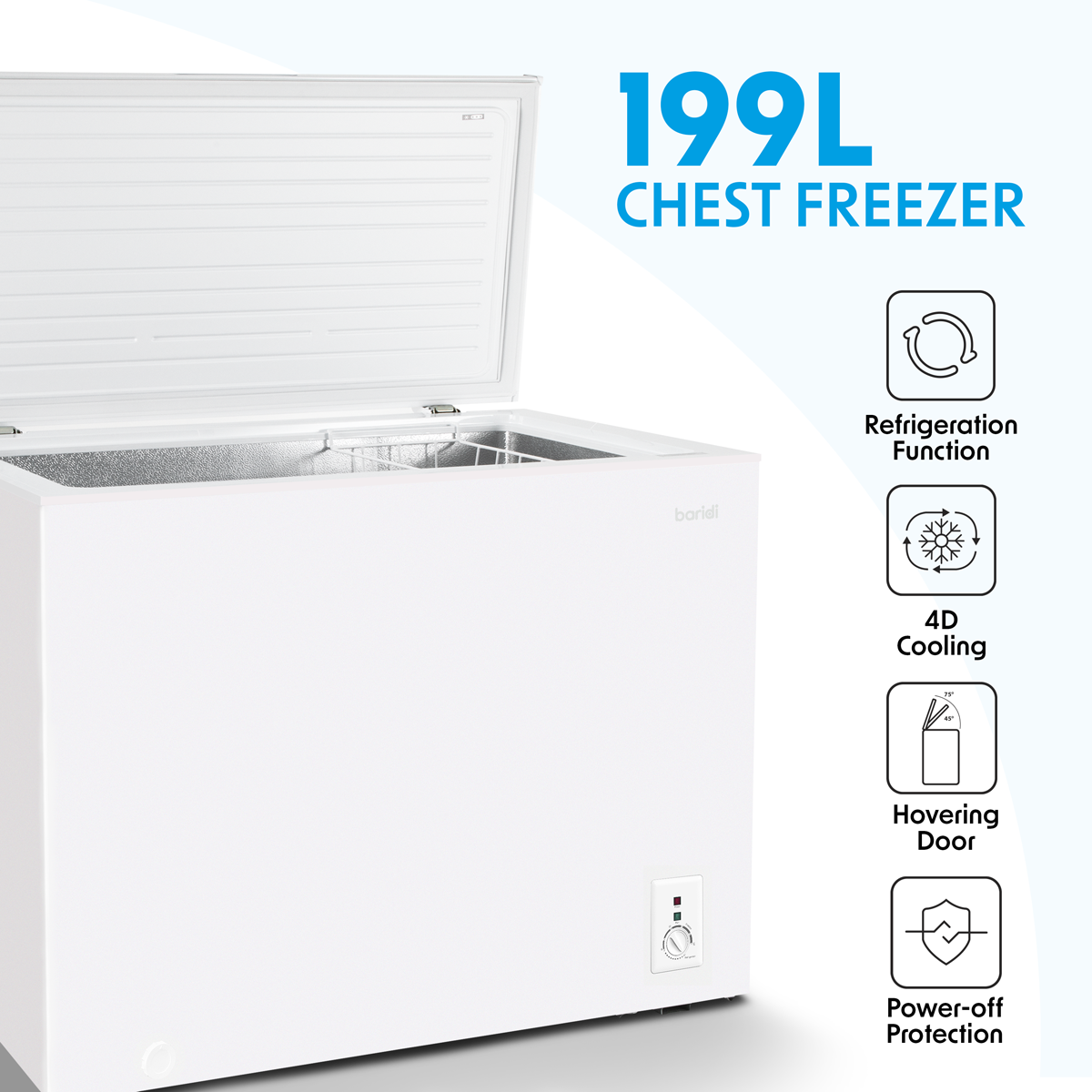 Baridi Freestanding Chest Freezer, 199L Capacity, White (DH111) (Factory Refurbished B)