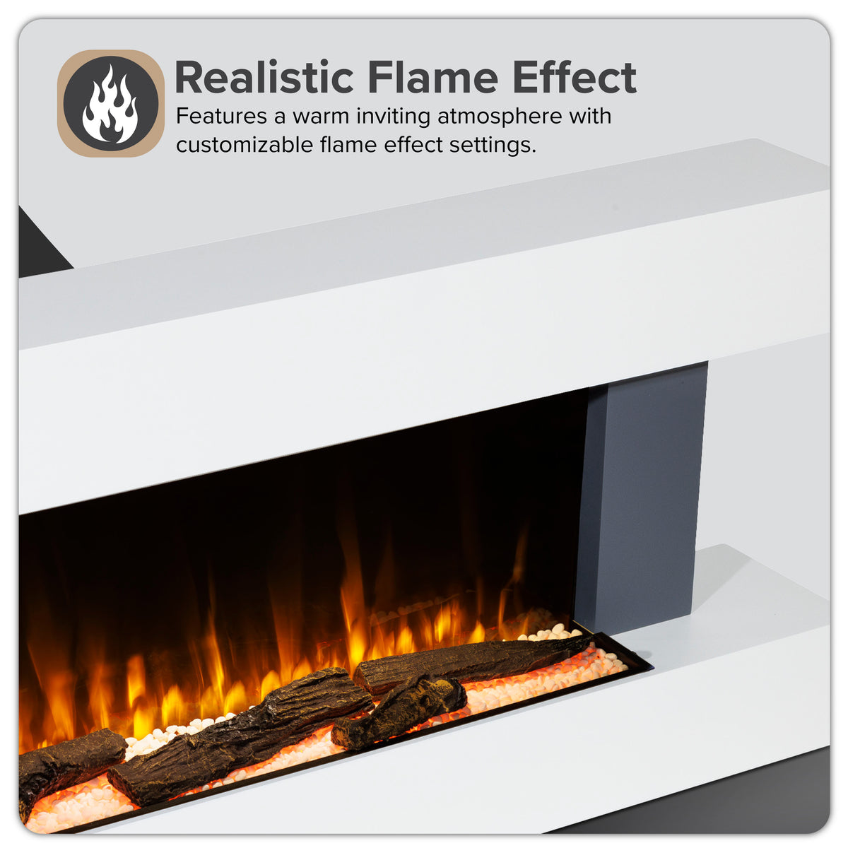 Baridi Electric Fireplace 52", Wall Mounted, LED Flame Effects, Grey (DH112)