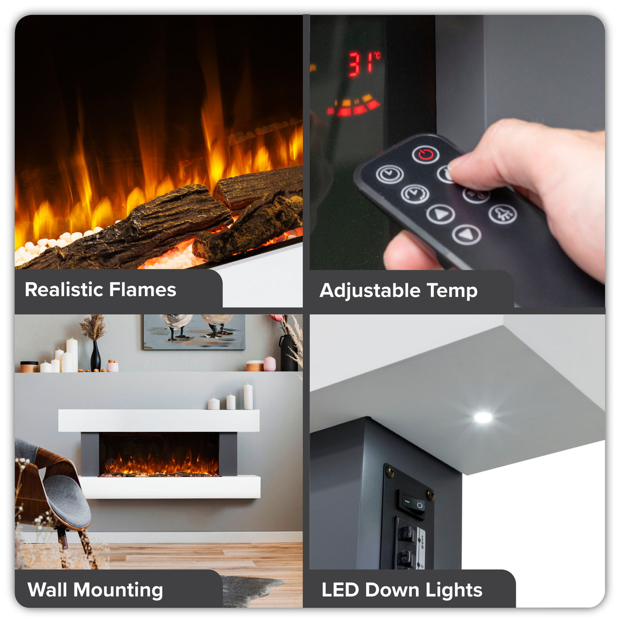 Baridi Electric Fireplace 52", Wall Mounted, LED Flame Effects, Grey (DH112)