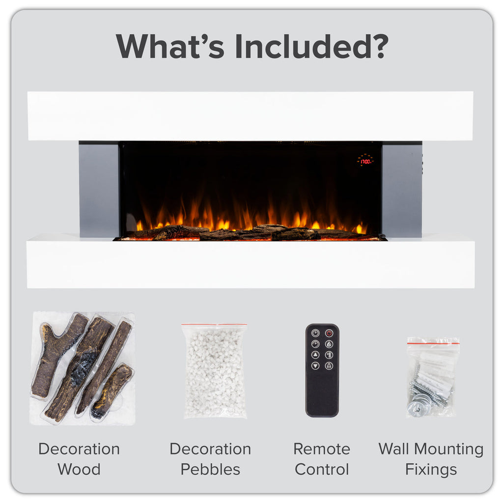 Baridi Electric Fireplace 52", Wall Mounted, LED Flame Effects, Grey (DH112)