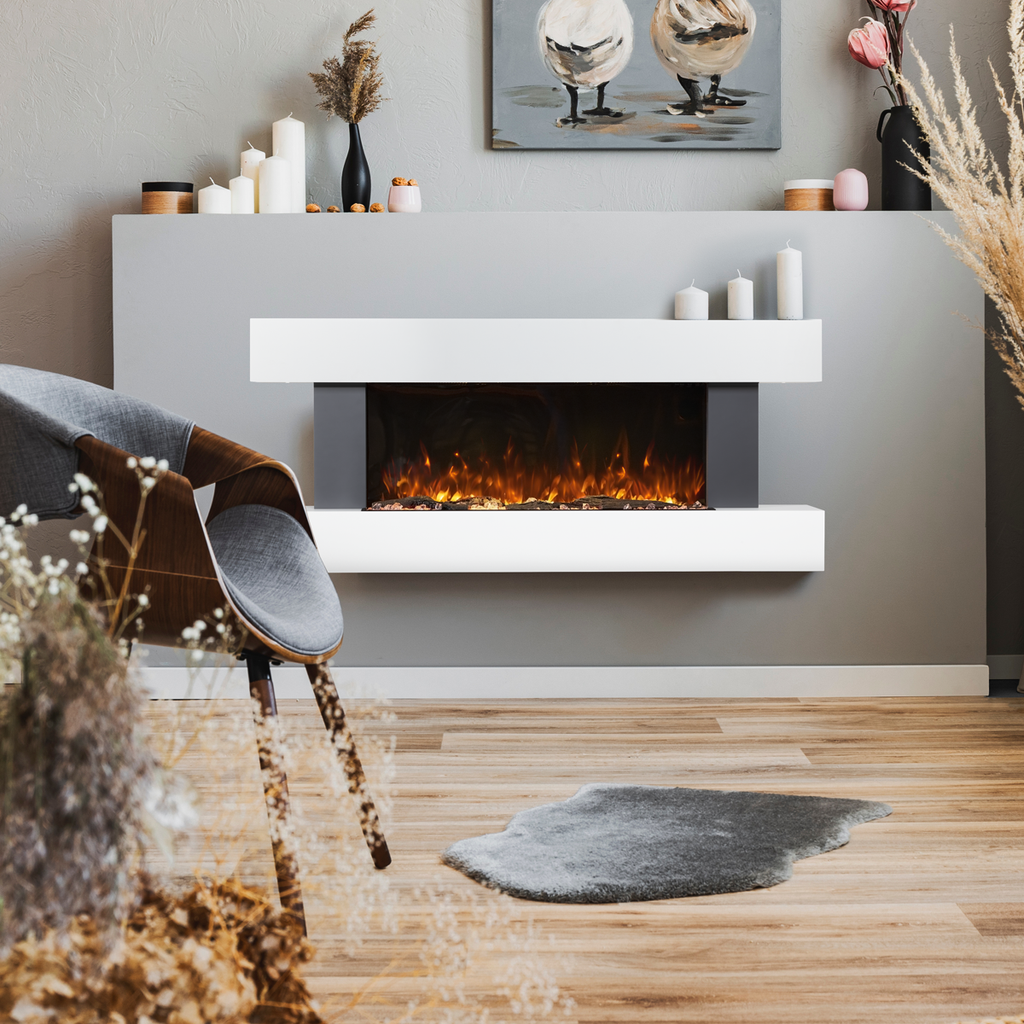 Baridi Electric Fireplace 52", Wall Mounted, LED Flame Effects, Grey (DH112)