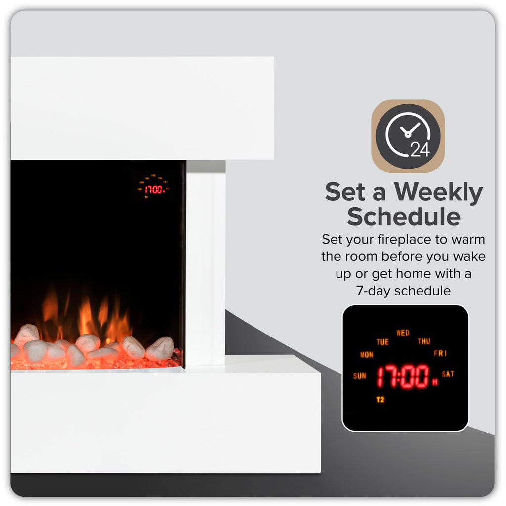 Baridi Electric Fireplace 46", Wall Mounted, LED Flame Effects, White (DH113)