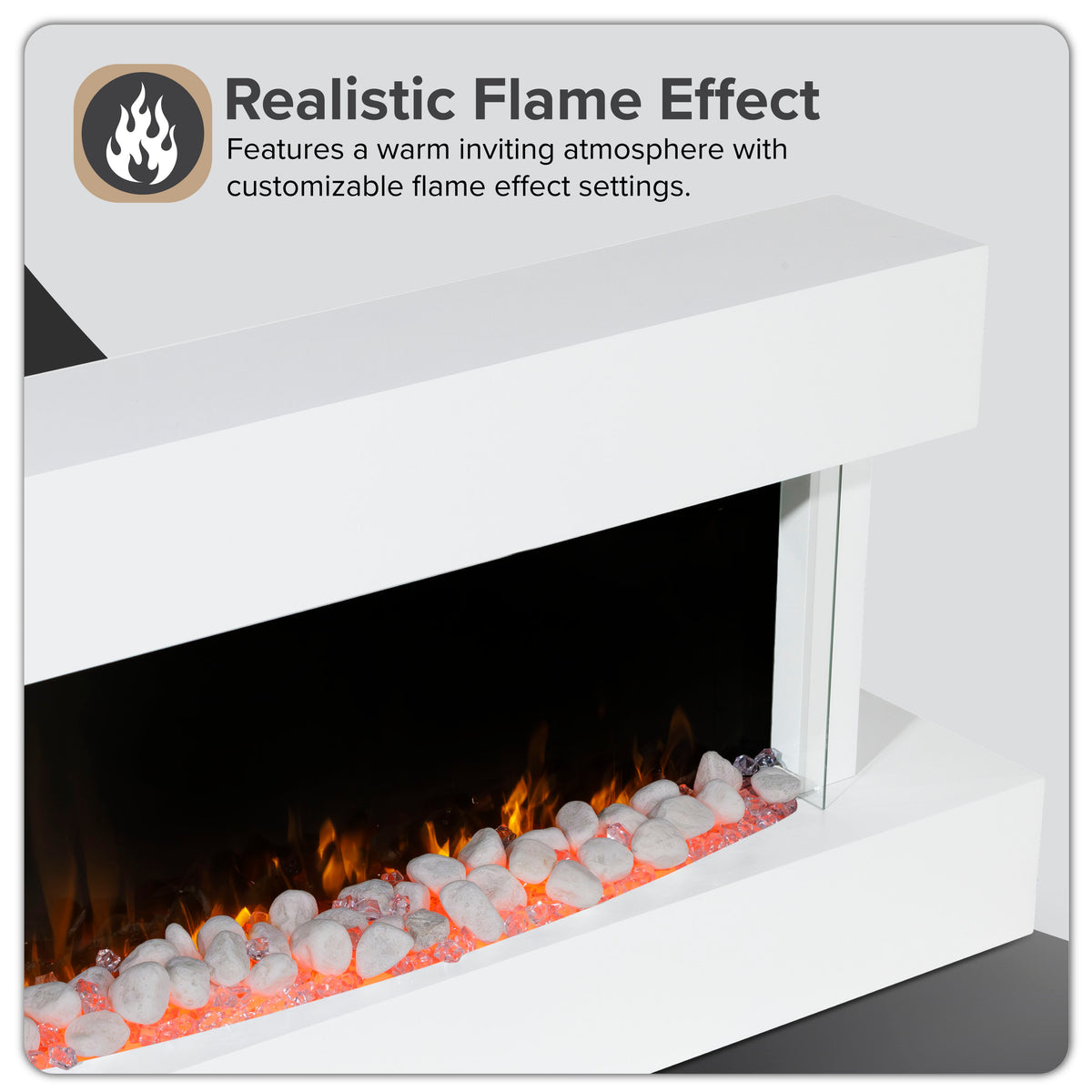 Baridi Electric Fireplace 46", Wall Mounted, LED Flame Effects, White (DH113)