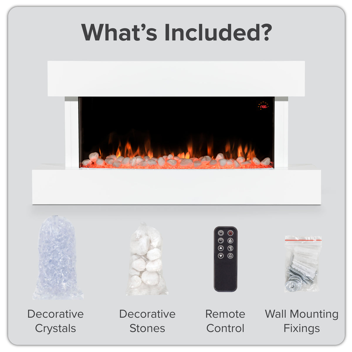 Baridi Electric Fireplace 46", Wall Mounted, LED Flame Effects, White (DH113)