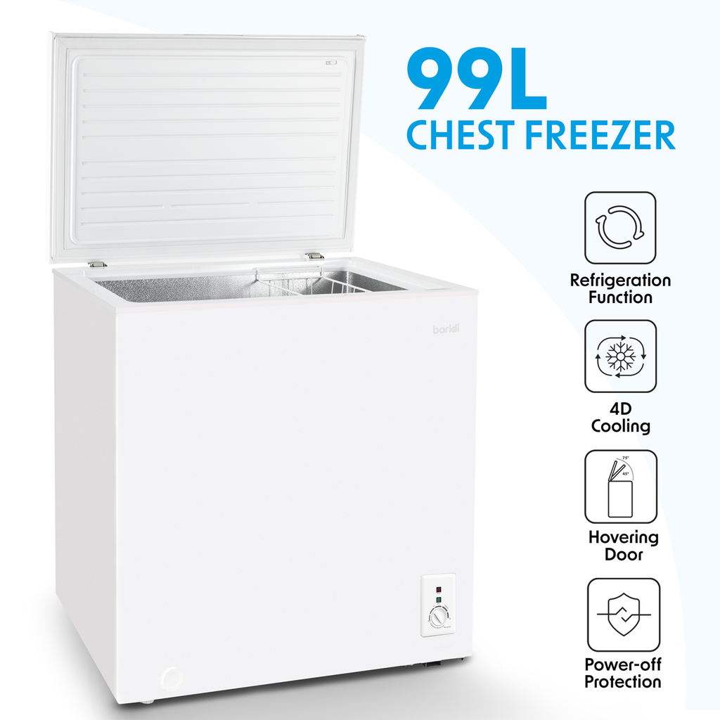 Baridi Freestanding Chest Freezer, 99L Capacity, White (DH116) (Factory Refurbished B)