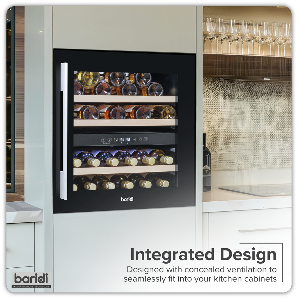 Baridi Built-In Dual Zone Wine Cooler Fridge, 36 Bottle, Black (DH117) (Factory Refurbished B)