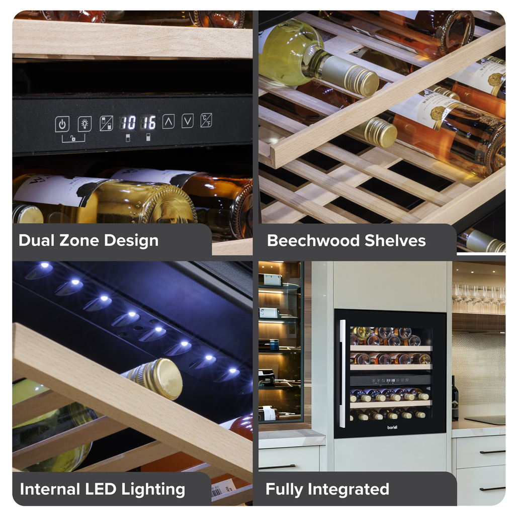 Baridi Built-In Dual Zone Wine Cooler Fridge, 36 Bottle, Black (DH117) (Factory Refurbished B)