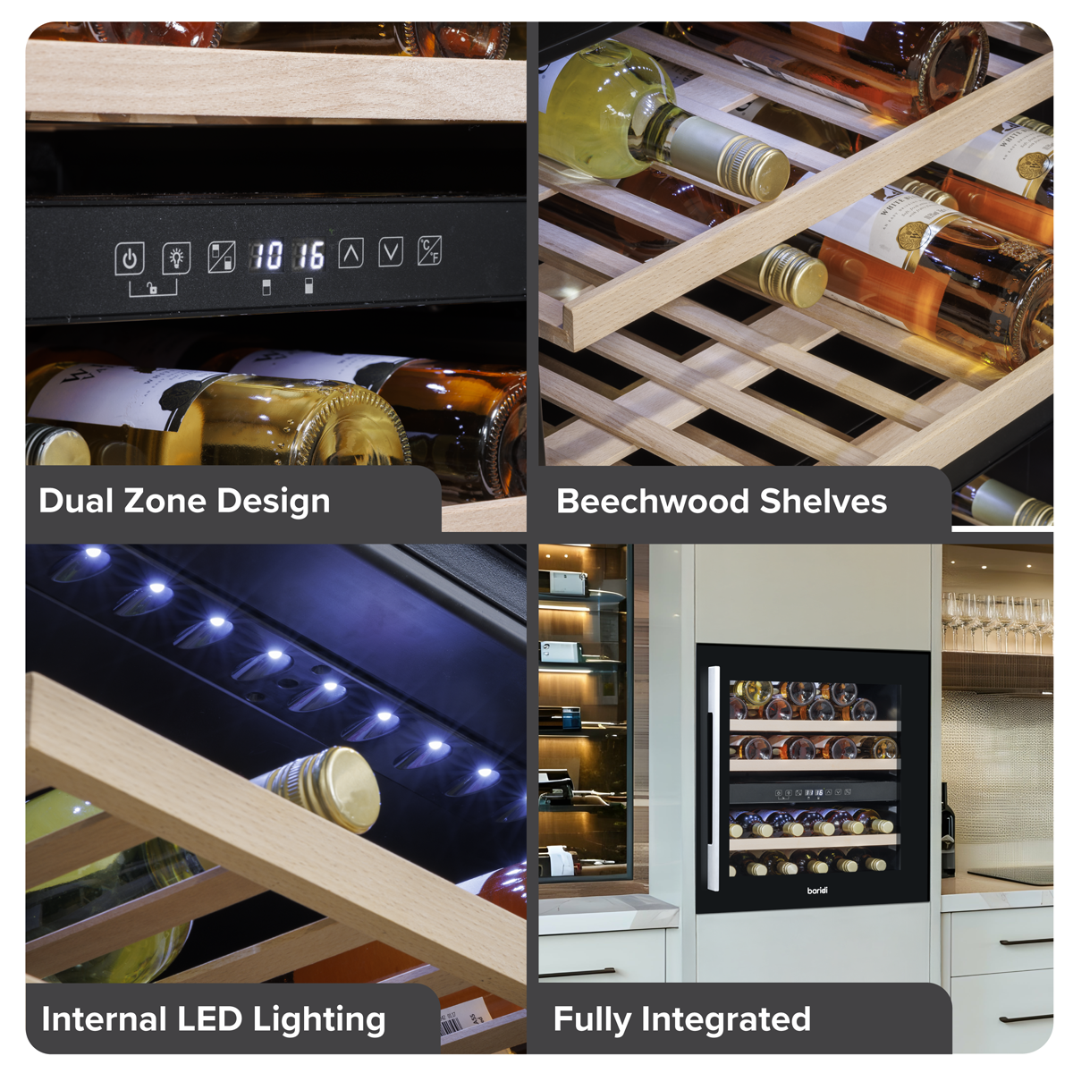 Baridi Built-In Dual Zone Wine Cooler Fridge, 36 Bottle, Black (DH117) (Factory Refurbished B)