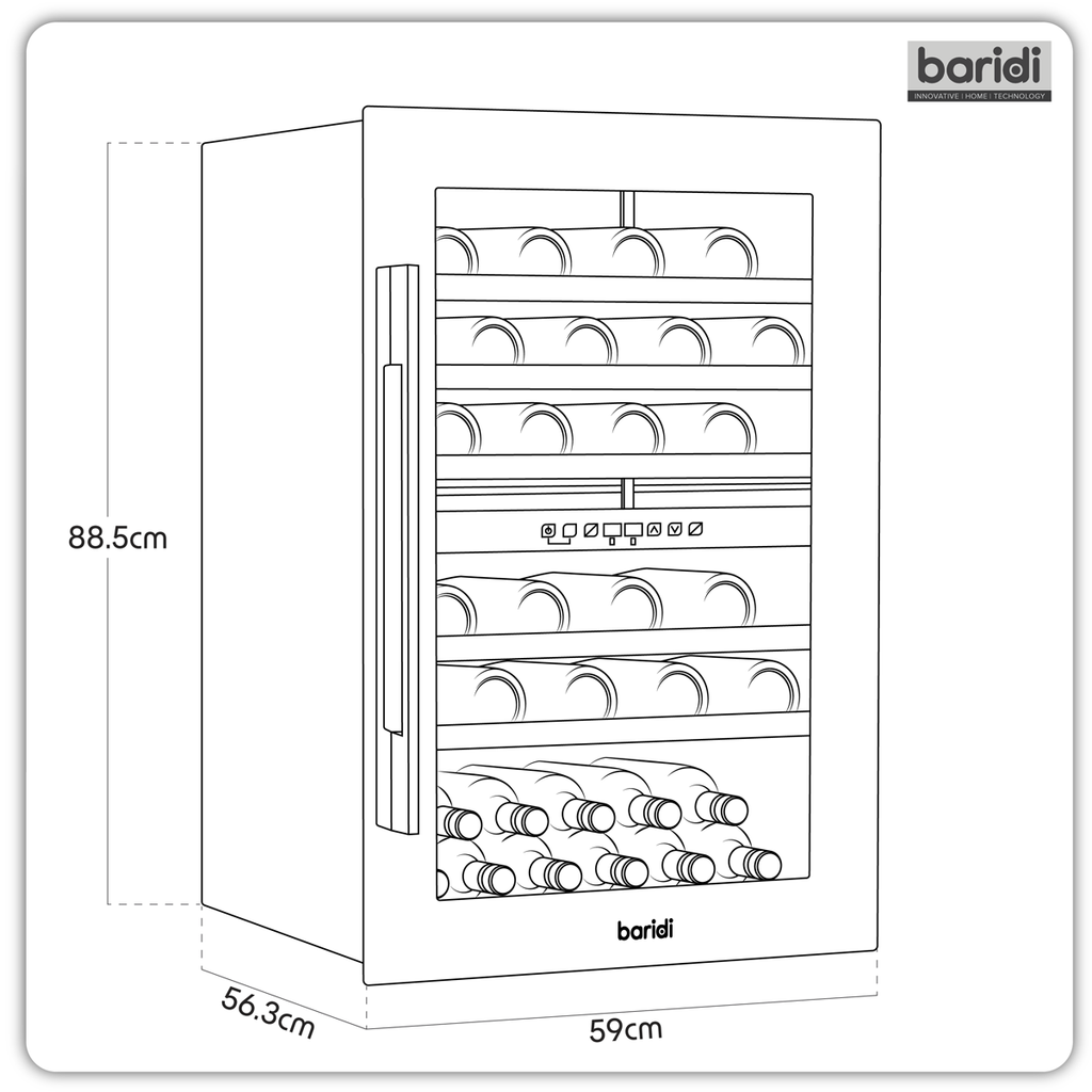 Baridi Built-In Dual Zone Wine Cooler Fridge, 57 Bottle, Black (DH118) (Factory Refurbished B)