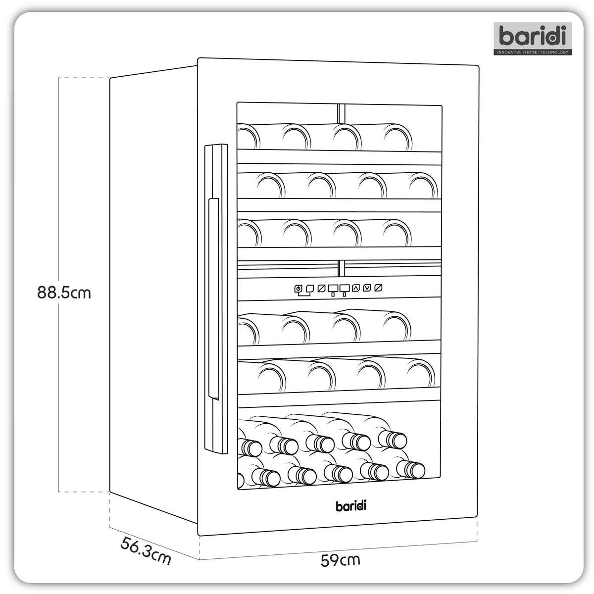 Baridi Built-In Dual Zone Wine Cooler Fridge, 57 Bottle, Black (DH118) (Factory Refurbished B)