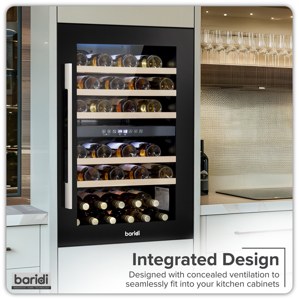 Baridi Built-In Dual Zone Wine Cooler Fridge, 57 Bottle, Black (DH118) (Factory Refurbished B)