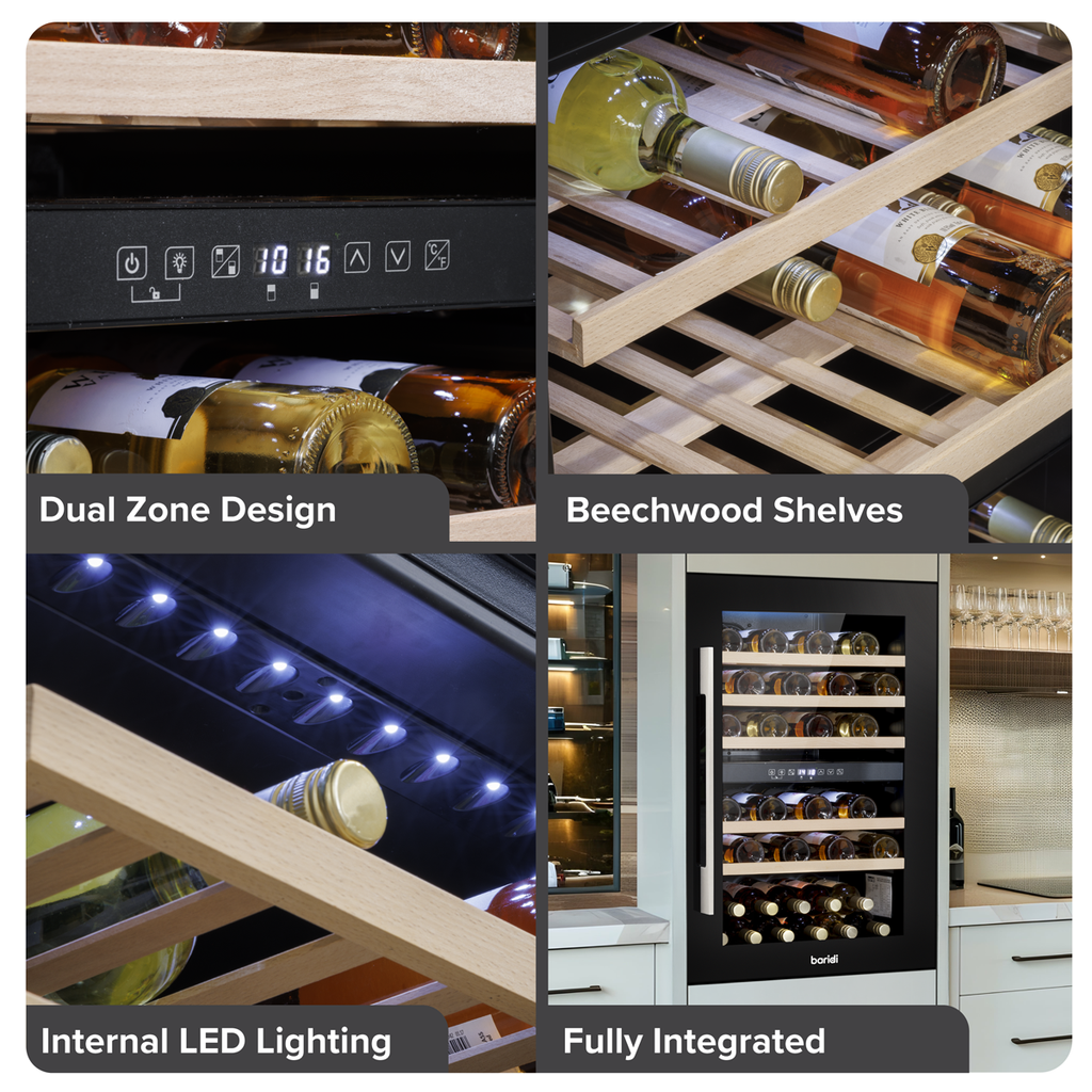 Baridi Built-In Dual Zone Wine Cooler Fridge, 57 Bottle, Black (DH118) (Factory Refurbished B)