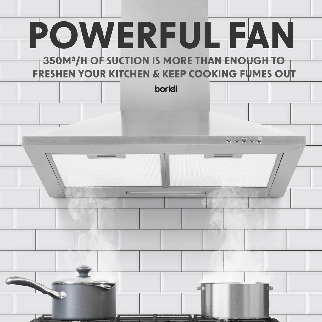Baridi Chimney Style Cooker Hood with Filters 60cm, Stainless Steel (DH126)