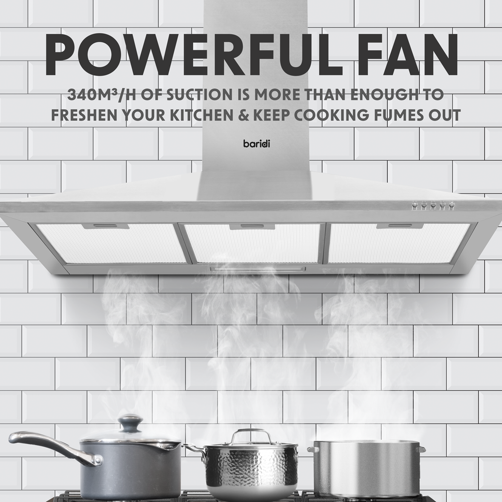 Baridi Chimney Style Cooker Hood with Splashback 90cm, Stainless Steel (DH211)