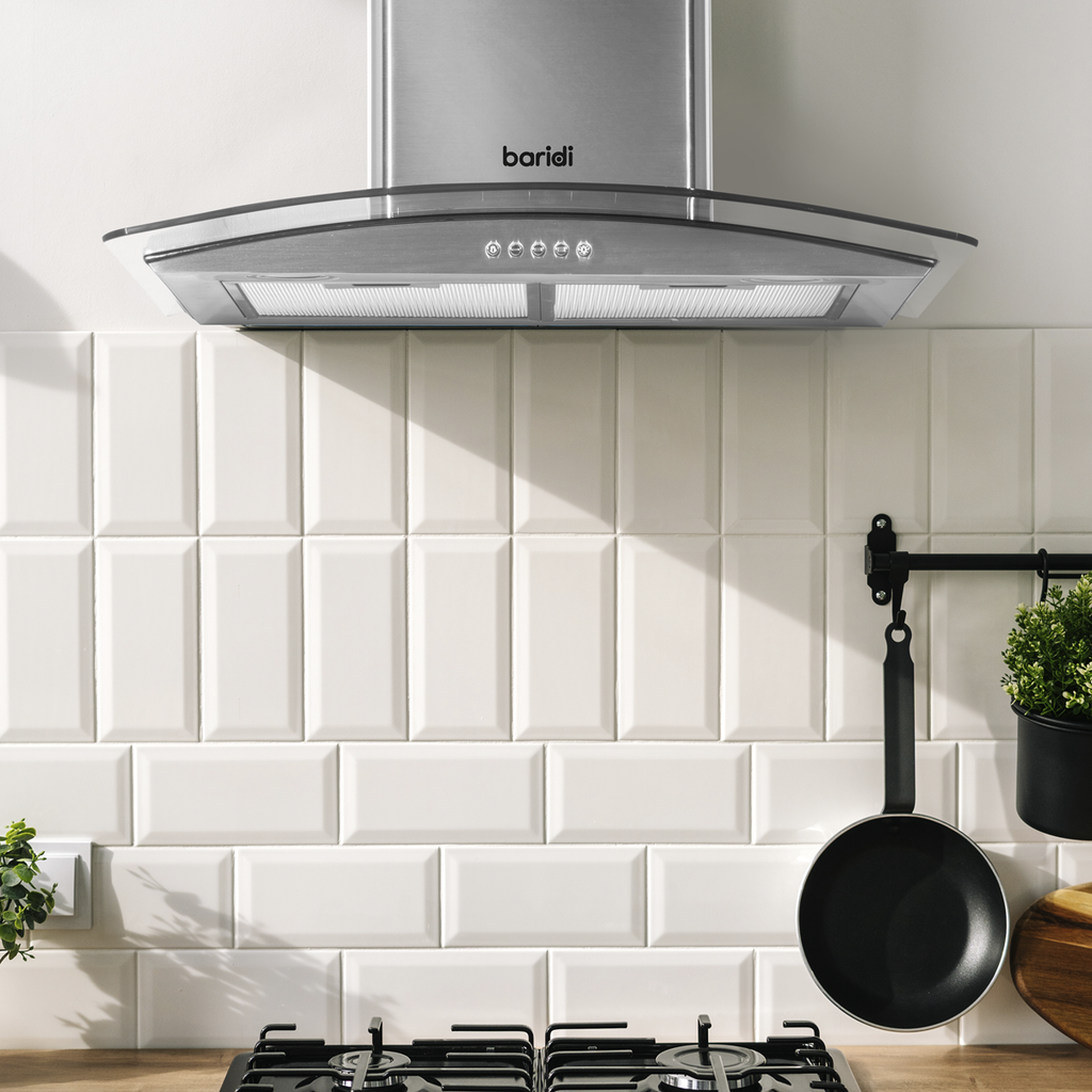 Baridi Curved Glass Cooker Hood with Filters 60cm, Stainless Steel (DH128)