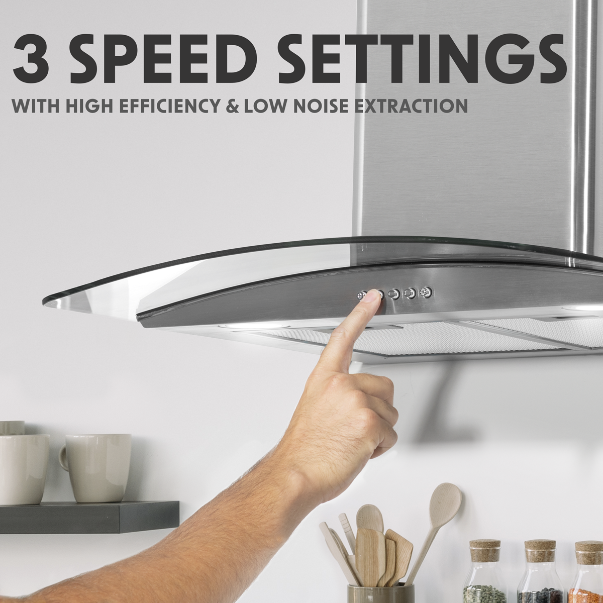 Baridi Curved Glass Cooker Hood with Filters 60cm, Stainless Steel (DH128)