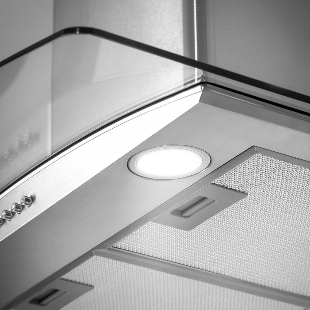Baridi Curved Glass Cooker Hood with Filters 60cm, Stainless Steel (DH128)