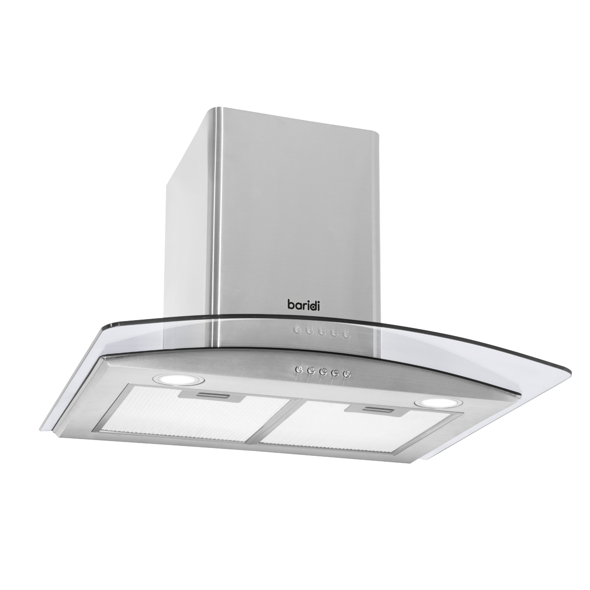 Baridi Curved Glass Cooker Hood with Carbon Filters & LED Lights 60cm - Stainless Steel