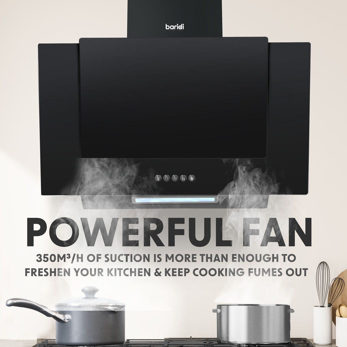 Baridi Angled Chimney Cooker Hood with Filters 60cm, Black (DH129) (Factory Refurbished A)