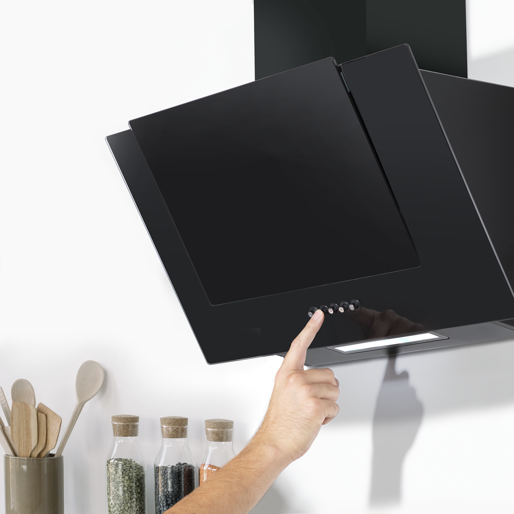 Baridi Angled Chimney Cooker Hood with Splashback 60cm, Black (DH210)