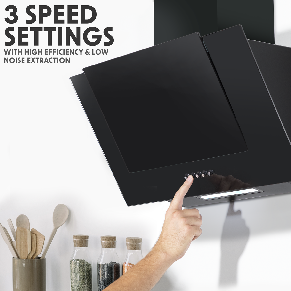 Baridi Angled Chimney Cooker Hood with Filters 60cm, Black (DH129) (Factory Refurbished A)