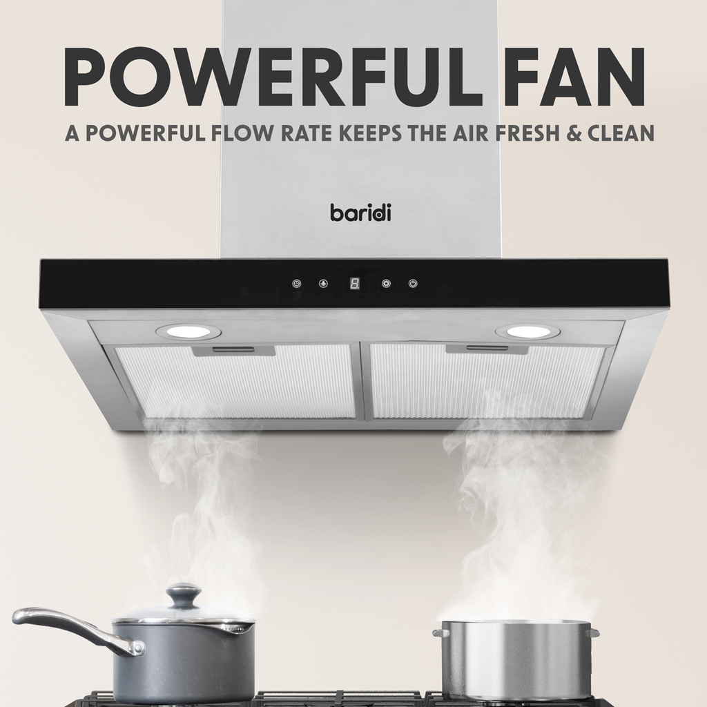 Baridi T-Shape Chimney Cooker Hood with Filters 60cm, Stainless Steel (DH130)
